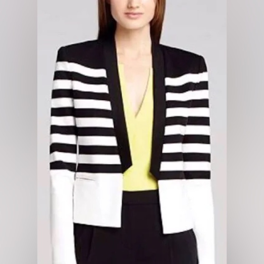 BCBGMAXAZRIA Womens Black and White Striped Jacket in Size Small
